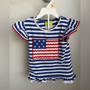 Patriotic Blue and Red Flag Short Sleeve Tee Set with Ruffled Shorts 2T
